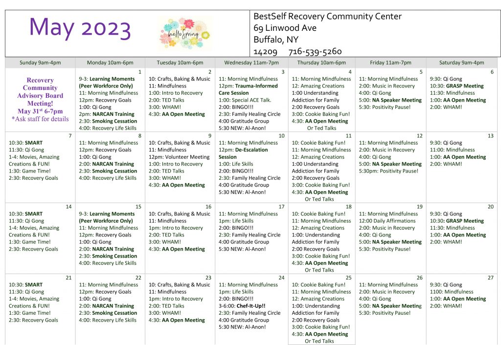 Recovery Community May Activity Calendar