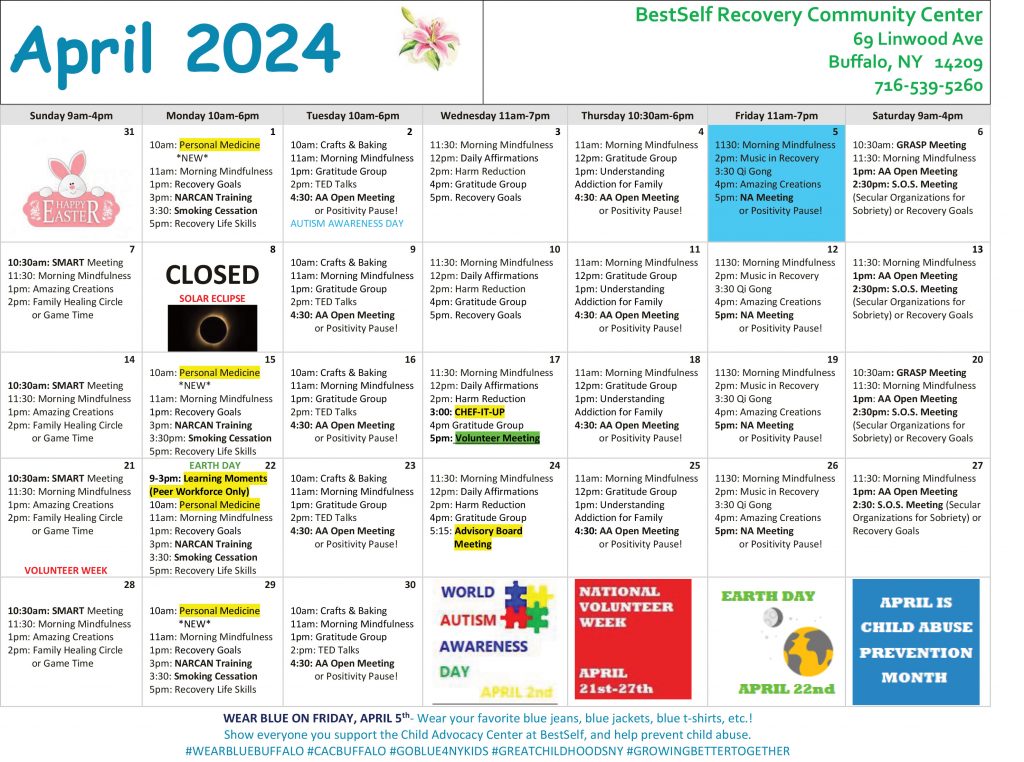Recovery Community April Activity Calendar 2024